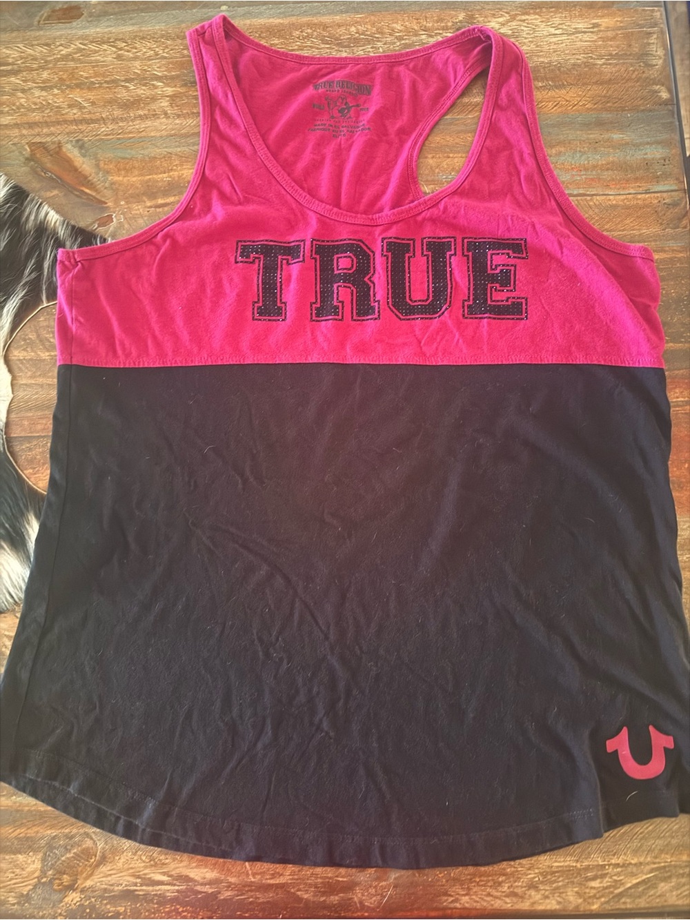 True Religion Fuchsia  and Black Colorblock Racerback Tank